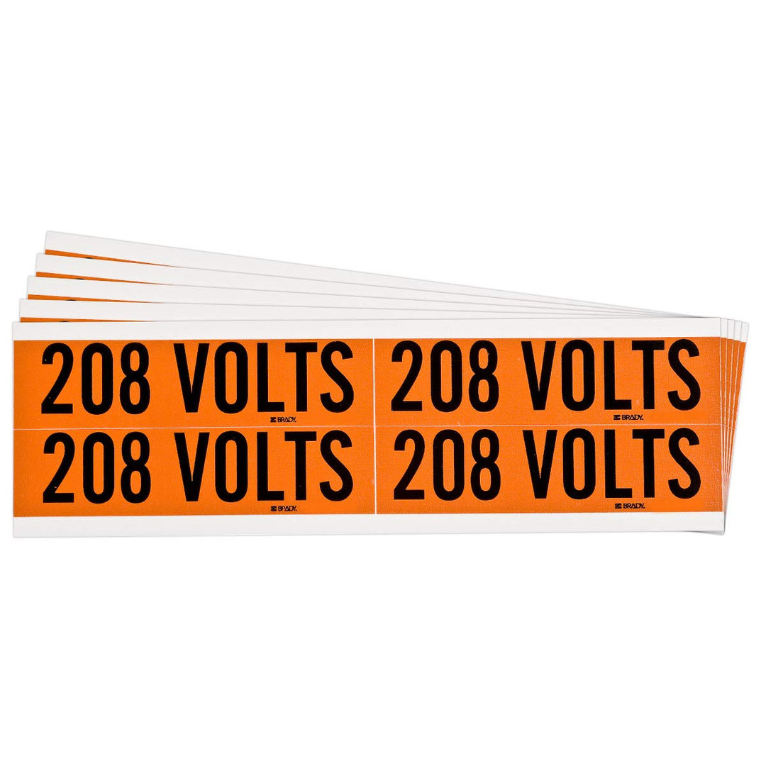 208 Volts Conduit and Voltage Labels 1.125In H X 4.125In W Black On Orange 5/Pk