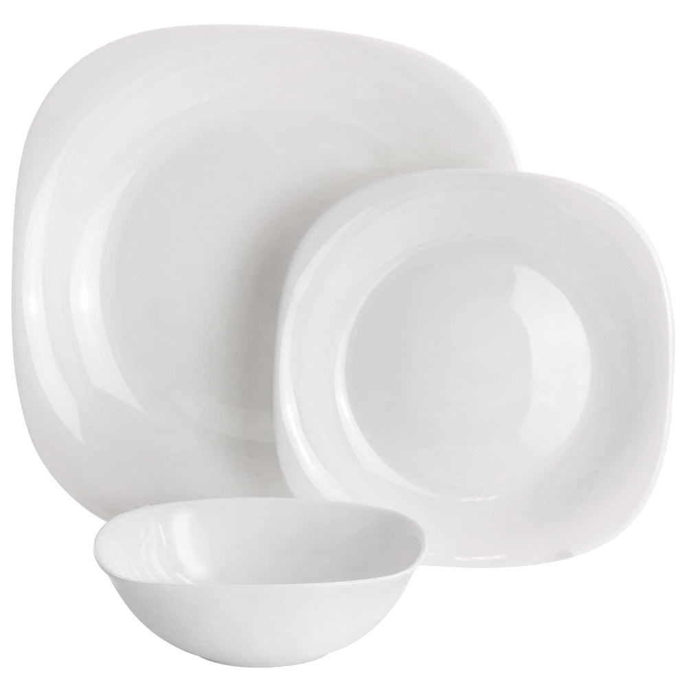Ultra Plazza 12 Piece Tempered Opal Glass Dinnerware et In White olid Formal - Diamond Home USA
