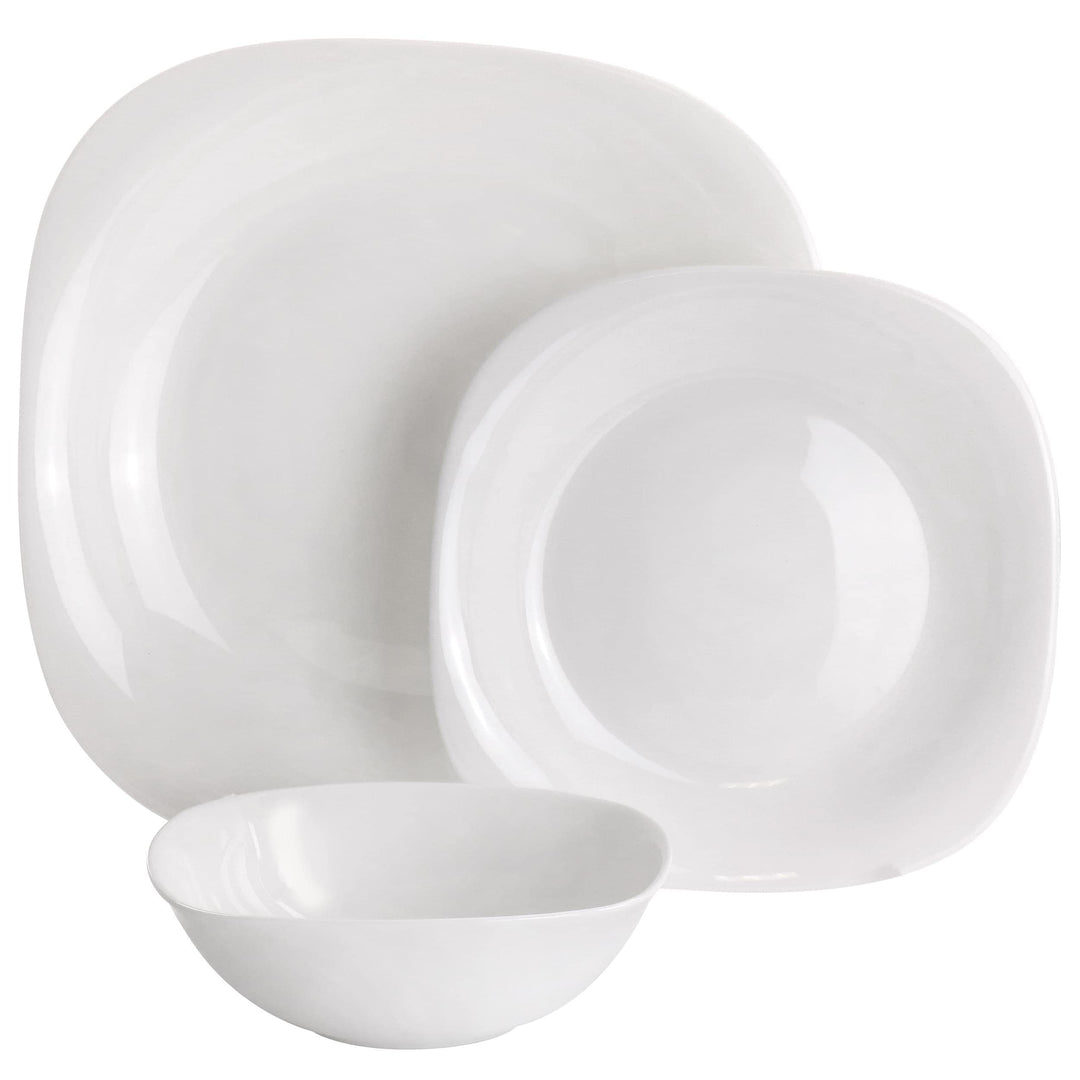 Ultra Plazza 12 Piece Tempered Opal Glass Dinnerware et In White olid Formal - Diamond Home USA