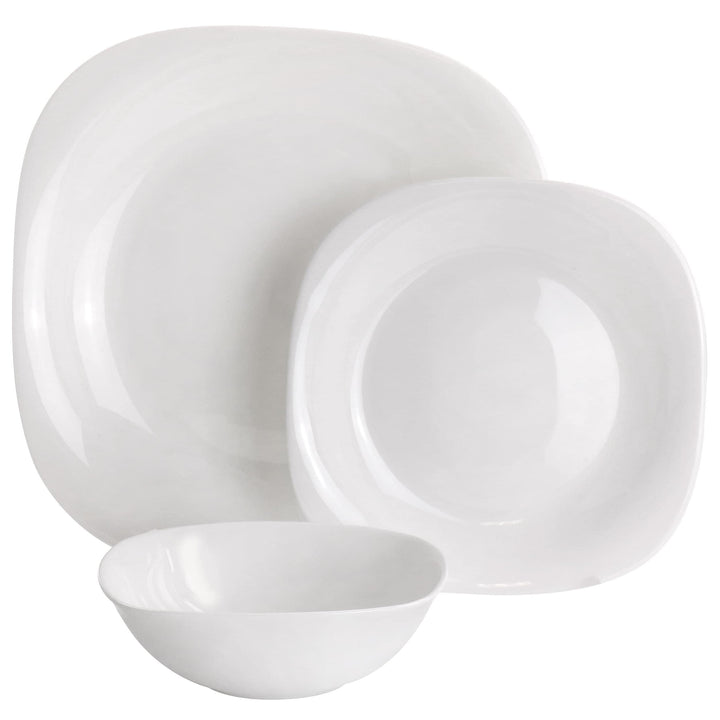 Ultra Plazza 12 Piece Tempered Opal Glass Dinnerware et In White olid Formal - Diamond Home USA