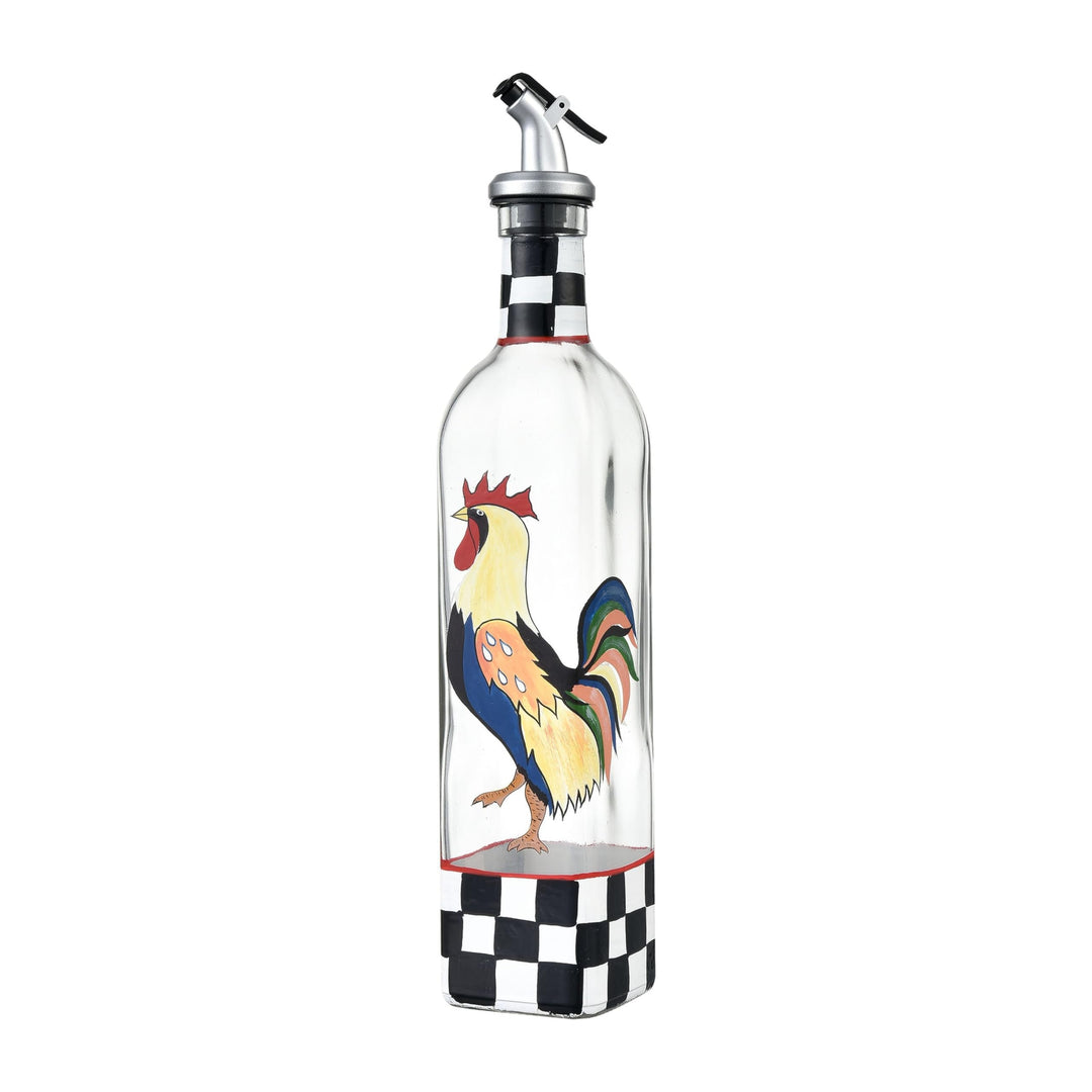 Rooster Oil and Vinegar Bottle Black Traditional Glass
