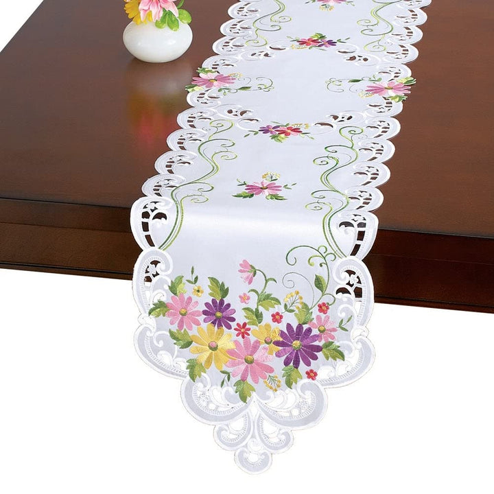 Spring Wildflower Daisy Table Linens 68 X 13 White Floral Runner Polyester