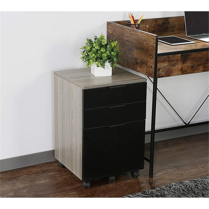 JJS 3 Drawer Rolling Wood File Cabinet with Locking Wheels Home Office