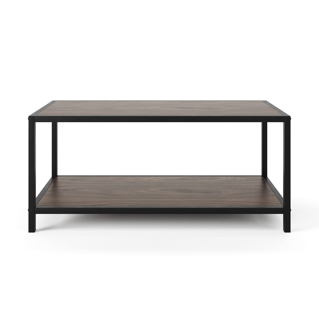 Industrial Coffee Table 36" (Dark Walnut) Brown MDF Natural Finish Shelf - Diamond Home USA