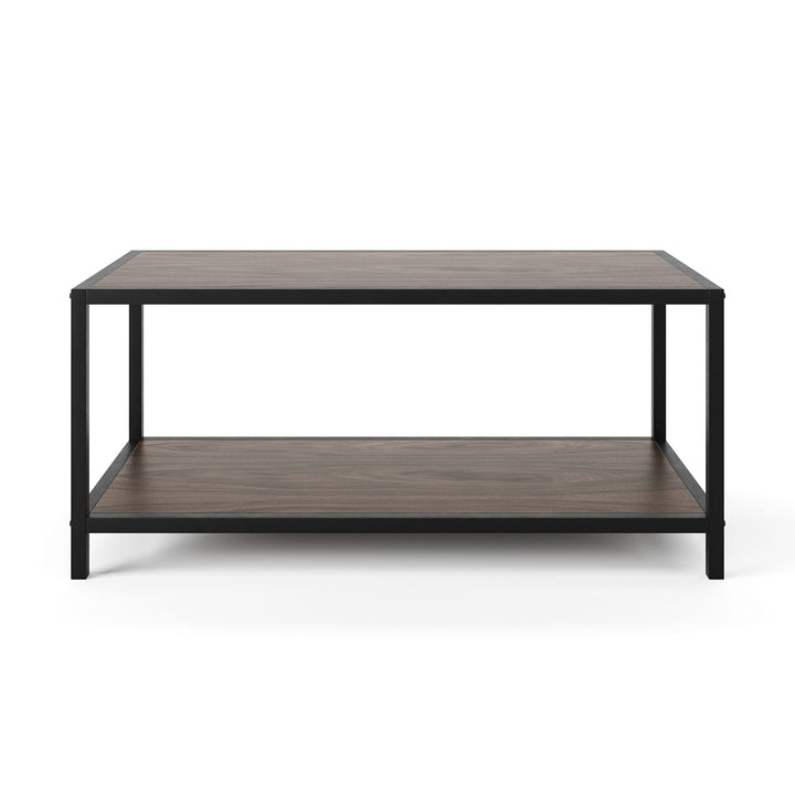 Industrial Coffee Table 36" (Dark Walnut) Brown MDF Natural Finish Shelf - Diamond Home USA