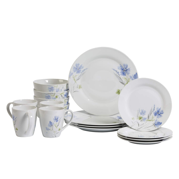Tabletops Gallery Wildflower - 16 Piece Round Rim Dinnerware Set Service of 4 - Diamond Home USA