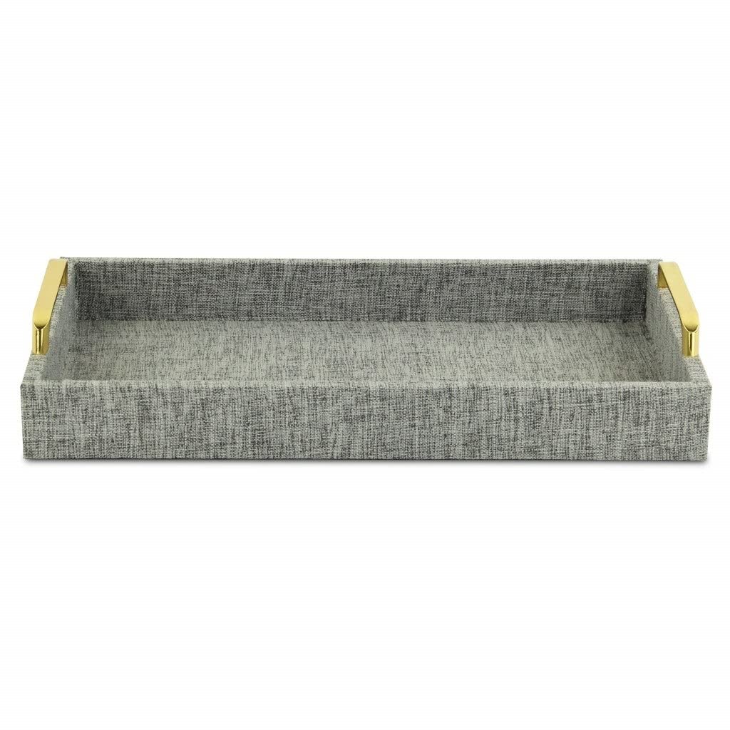 Gray Linen and Wooden Tray 18 W X 14 D 7 H Grey Rectangle Wood - Diamond Home USA