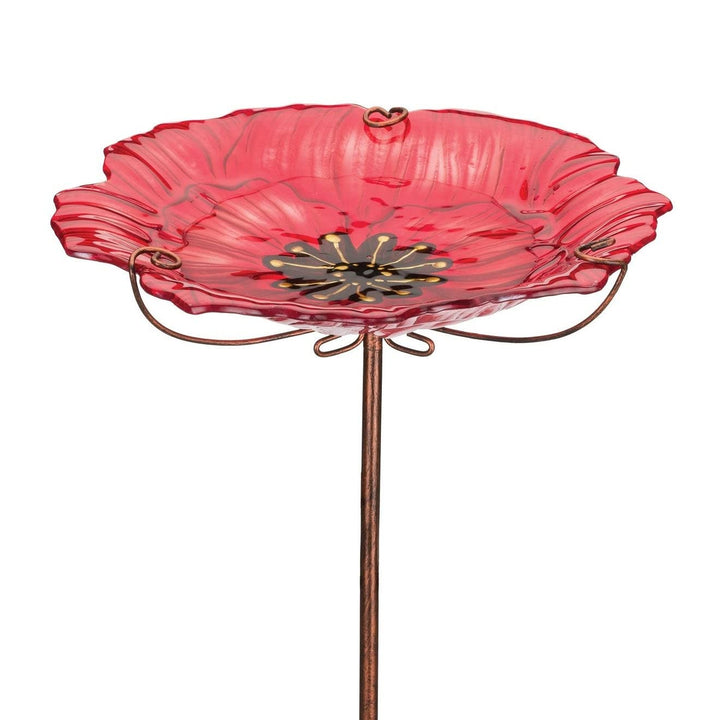 Birdbath/Feeder Stake Poppy Red Art Glass