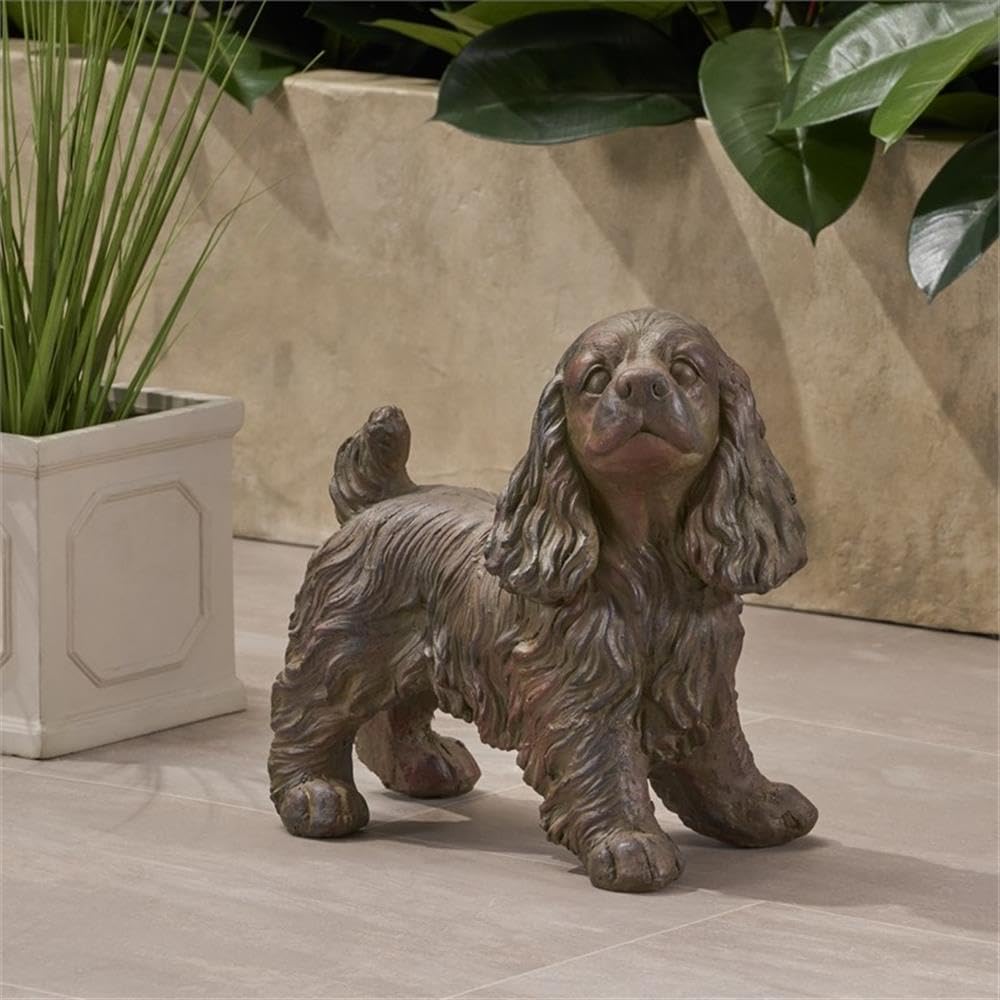 Noble House Josie Outdoor Cast Stone Cocker Spaniel Dog Garden Statue - Diamond Home USA