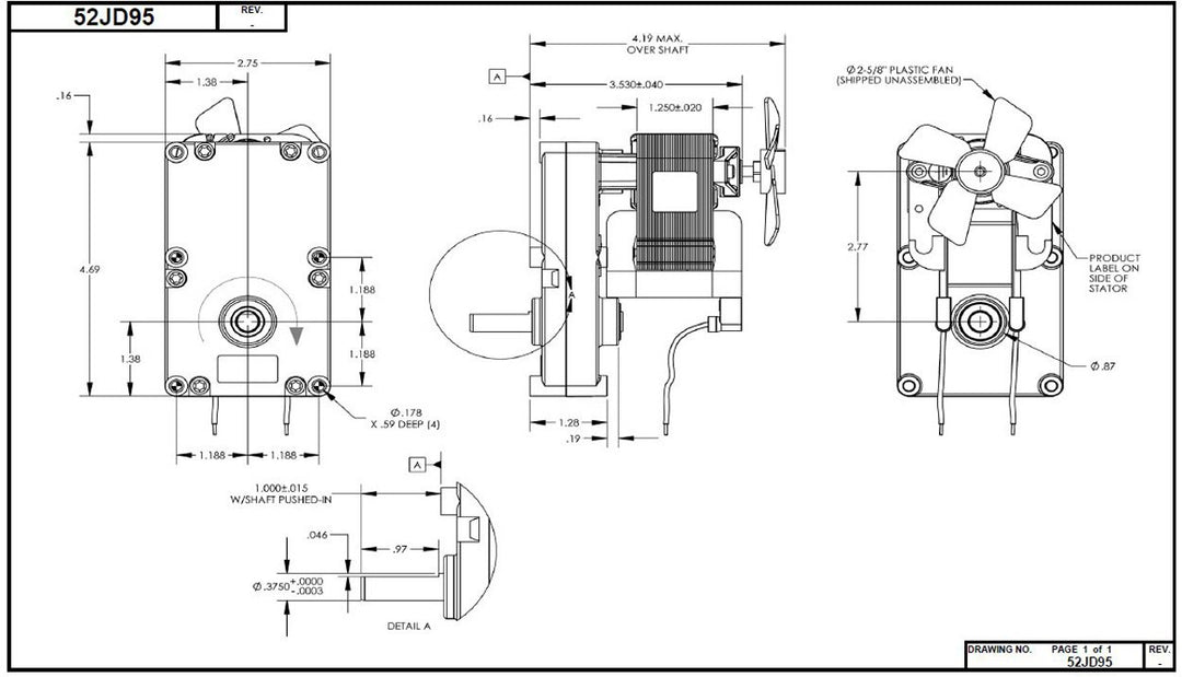 Dayton Model 52JD95 Gear Motor 5 RPM 1/60 hp 230V - Diamond Home USA