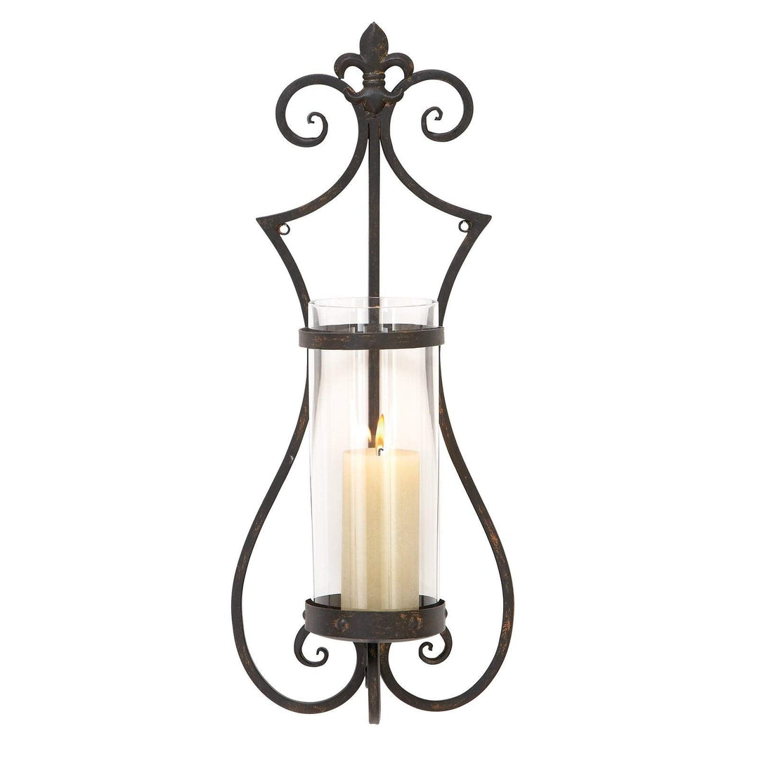 Metal and Glass Wide Candle Sconce Black Clear Traditional Iron - Diamond Home USA