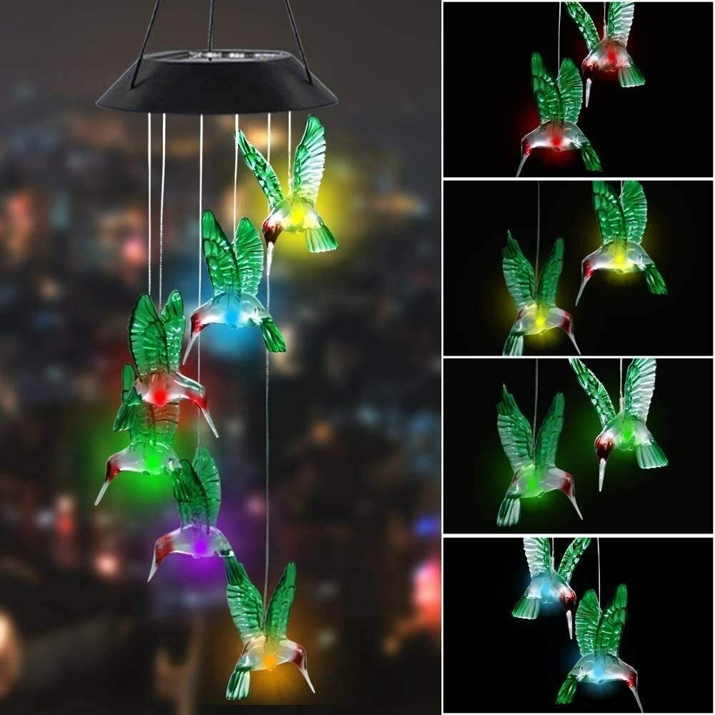 Led Hanging Solar Hummingbird Wind Chime Color Changing Black - Diamond Home USA