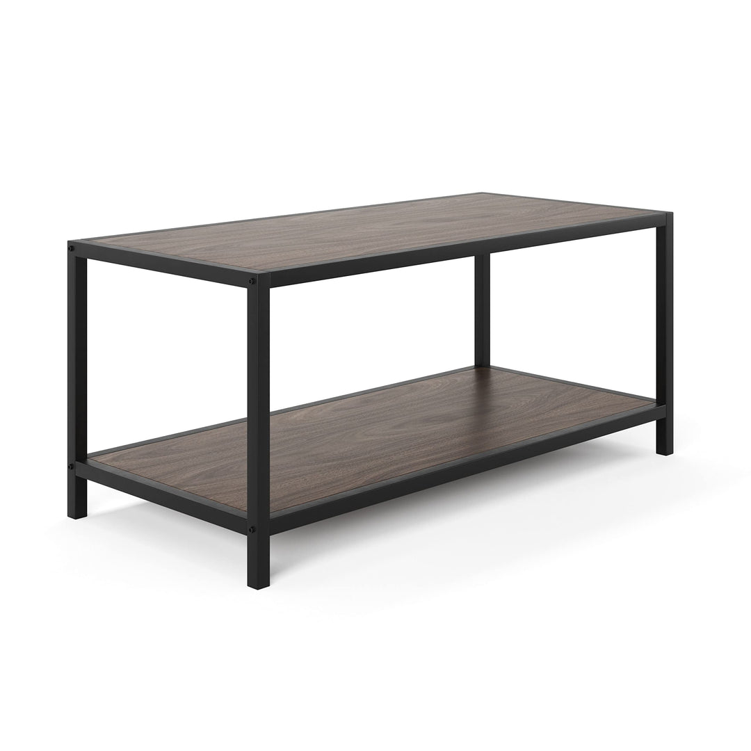 Industrial Coffee Table 36" (Dark Walnut) Brown MDF Natural Finish Shelf - Diamond Home USA