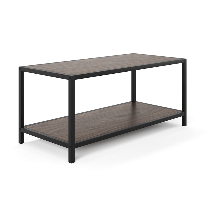 Industrial Coffee Table 36" (Dark Walnut) Brown MDF Natural Finish Shelf - Diamond Home USA