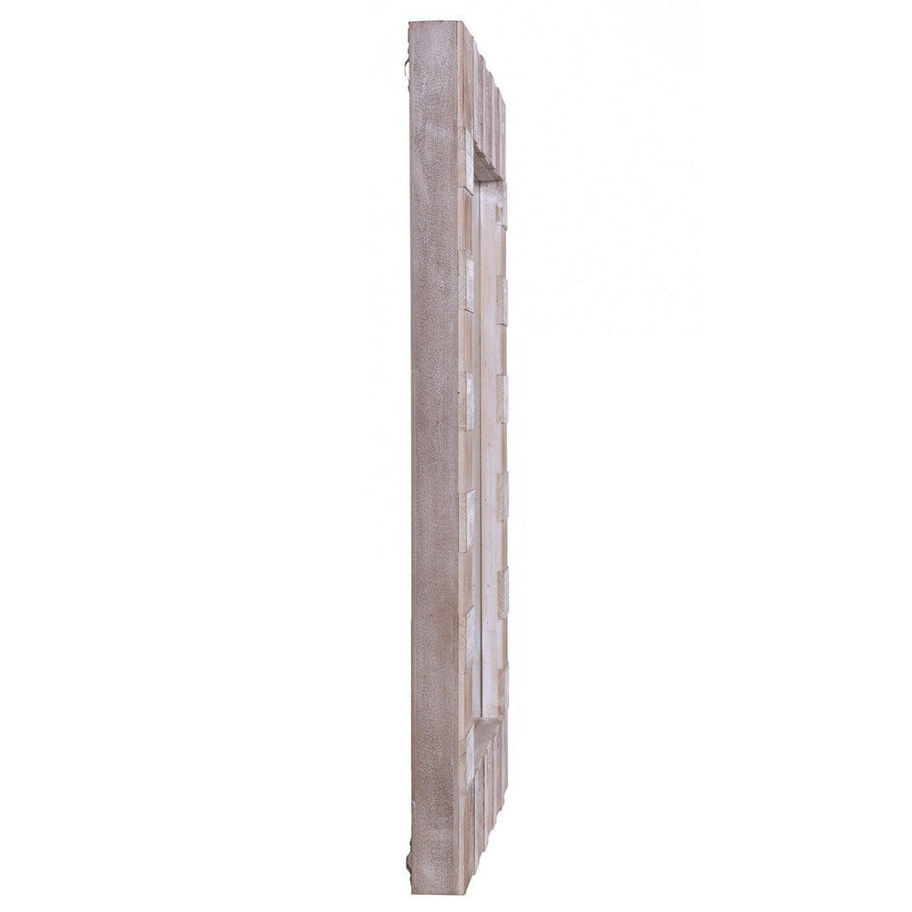 Rectangular Wood Striped Mirror Natural White Wash Finish Brown Modern - Diamond Home USA