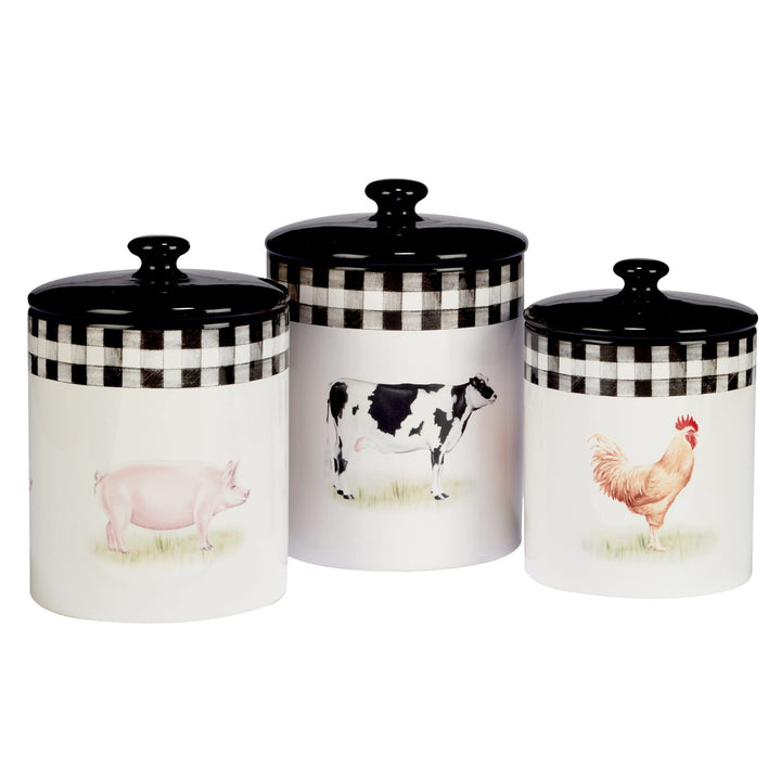 3-Piece Canister Set 52 Oz 74 96 Oz. Black Multi Color White Country Ceramic