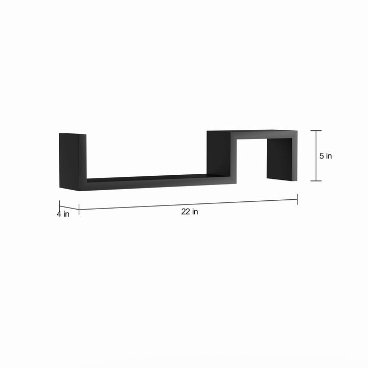 Black Angular S Shaped Floating Shelves Decorative Wall Mounted Asymmetrical - Diamond Home USA
