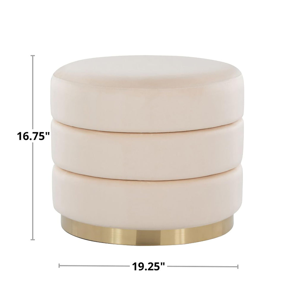 Ottoman Cream Solid Glam Modern Contemporary Round Velvet - Diamond Home USA