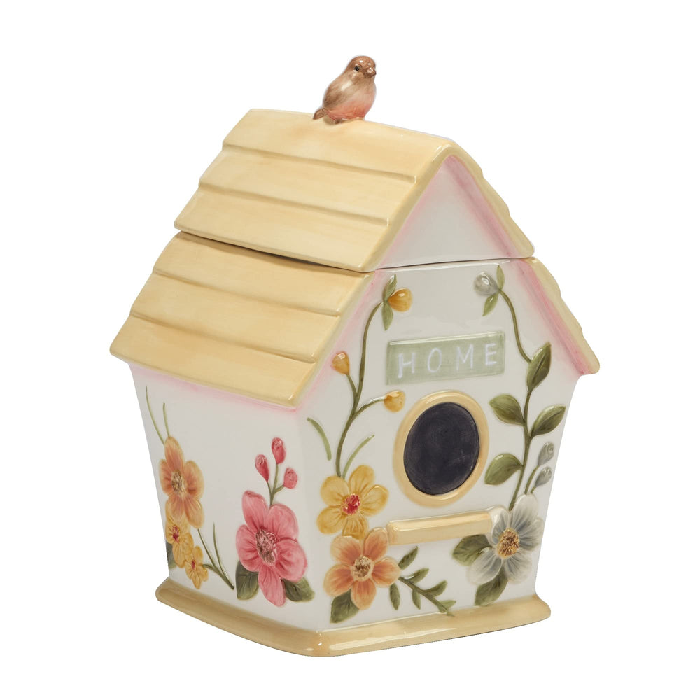 3-d Birdhouse Cookie Jar 88 Oz. 88oz Green Orange White Country Ceramic - Diamond Home USA