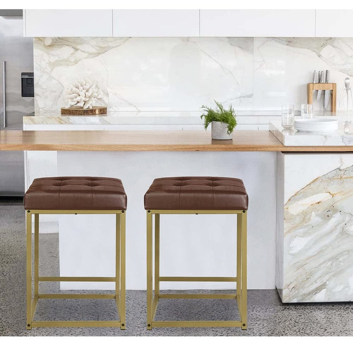 24 Inch Counter Stool with Brown Pu-Set of 2 Industrial Mid-Century Modern