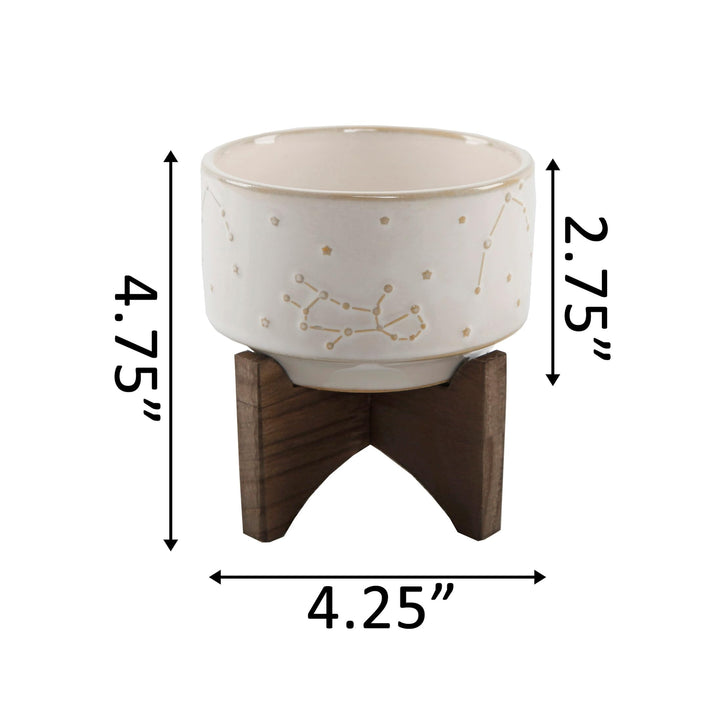 Flora Bunda 4 Inch Constellation Ceramic Pot on Wood Stand Mid Century Glass Blue - Diamond Home USA