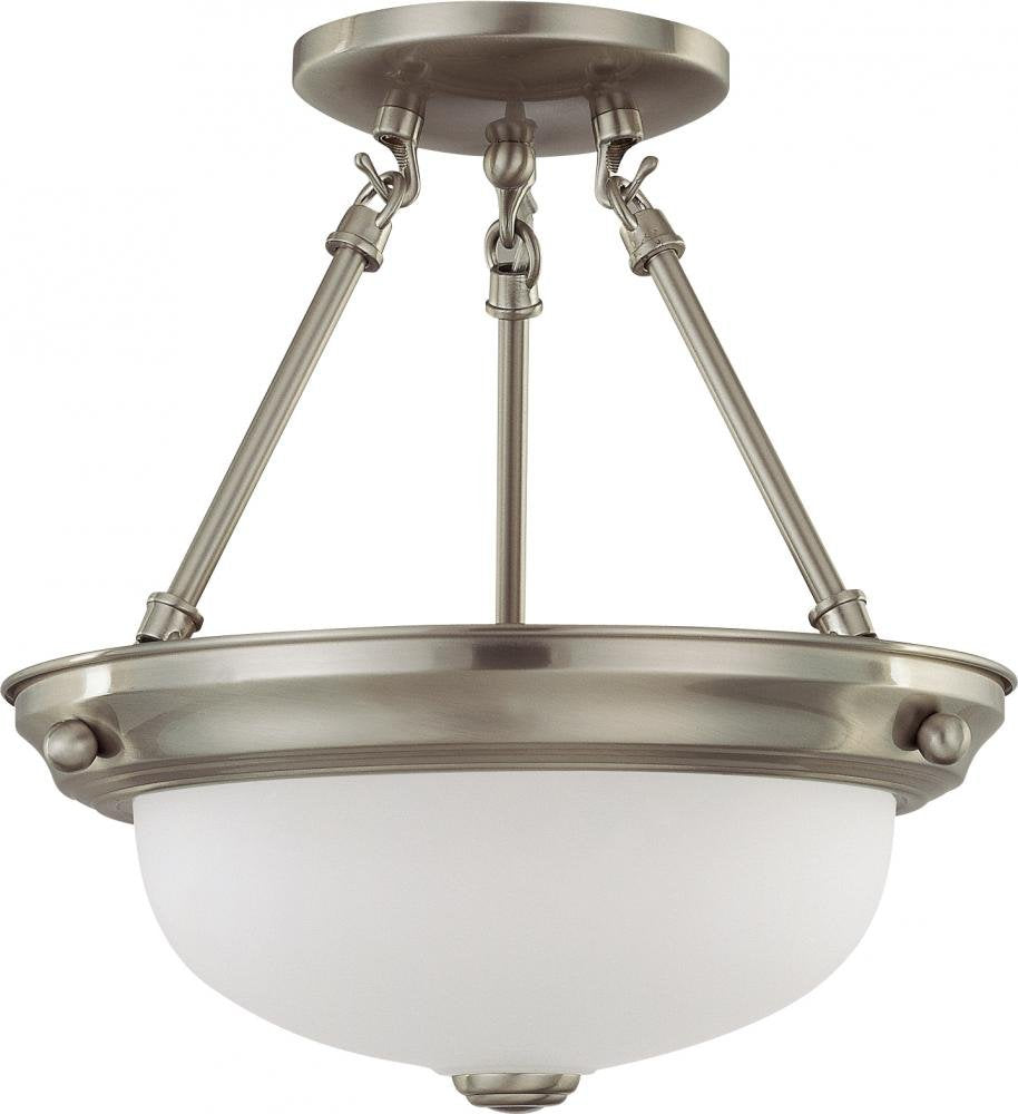 NUVO 60/3244 Two Light Semi Flush Mount Brushed Nickel/Frosted Glass