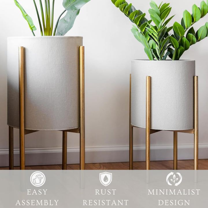 Aspire Mid-Century Modern Planter Set of 2 Gray Indoor Plant Pots with Golden - Diamond Home USA