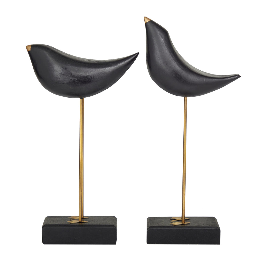 Black Wood Traditional Birds Sculpture (Set of 2) S/2 13" 11" h Animals Handmade - Diamond Home USA