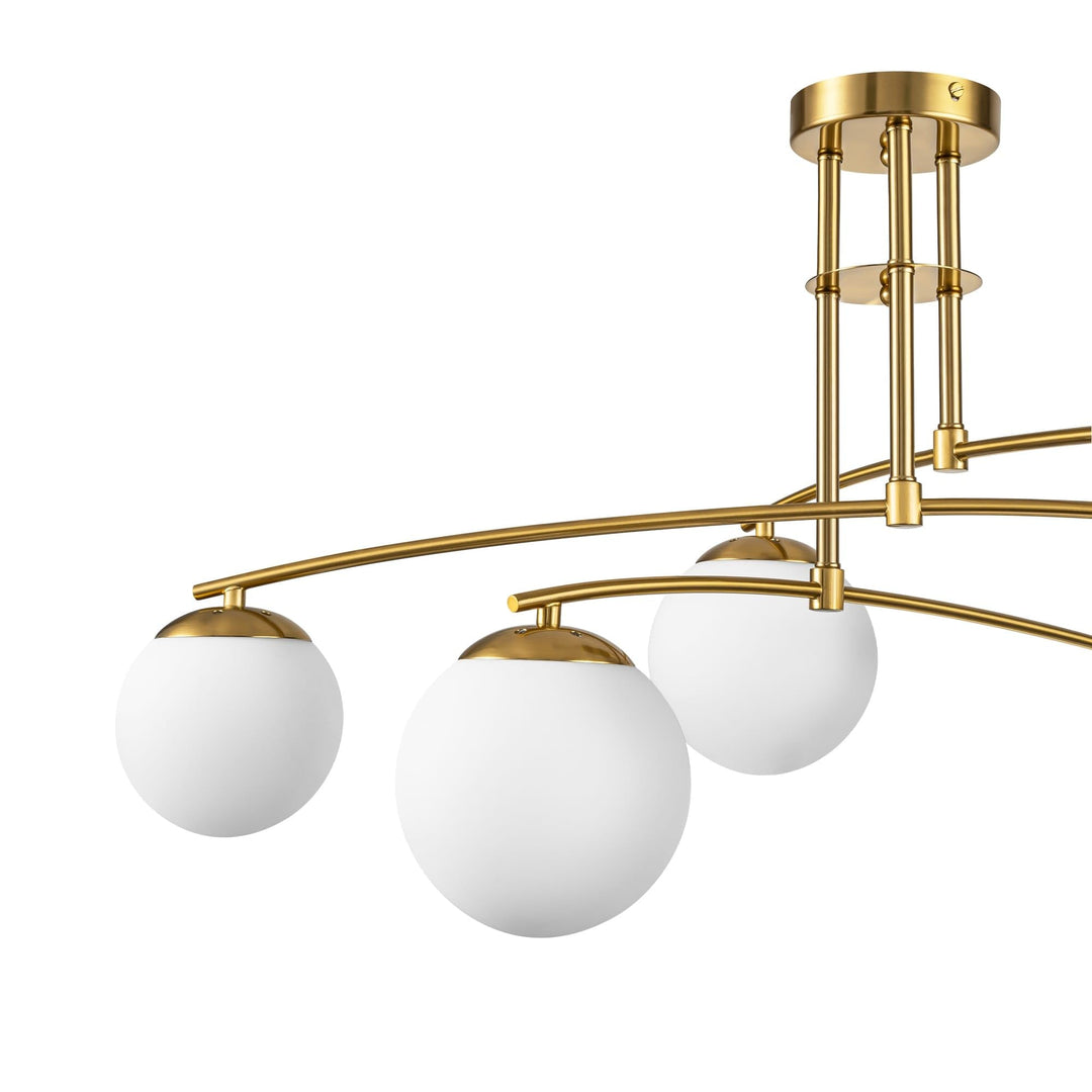 Frosted White Opal Glass Globe Gold 6-Light Sputnik Semi-Flush Mount Light 31.5" - Diamond Home USA