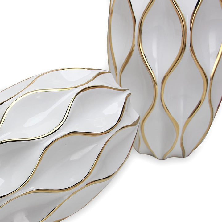Beloved Elegant White Ceramic Vase with Gold Accents Multi Color - Diamond Home USA