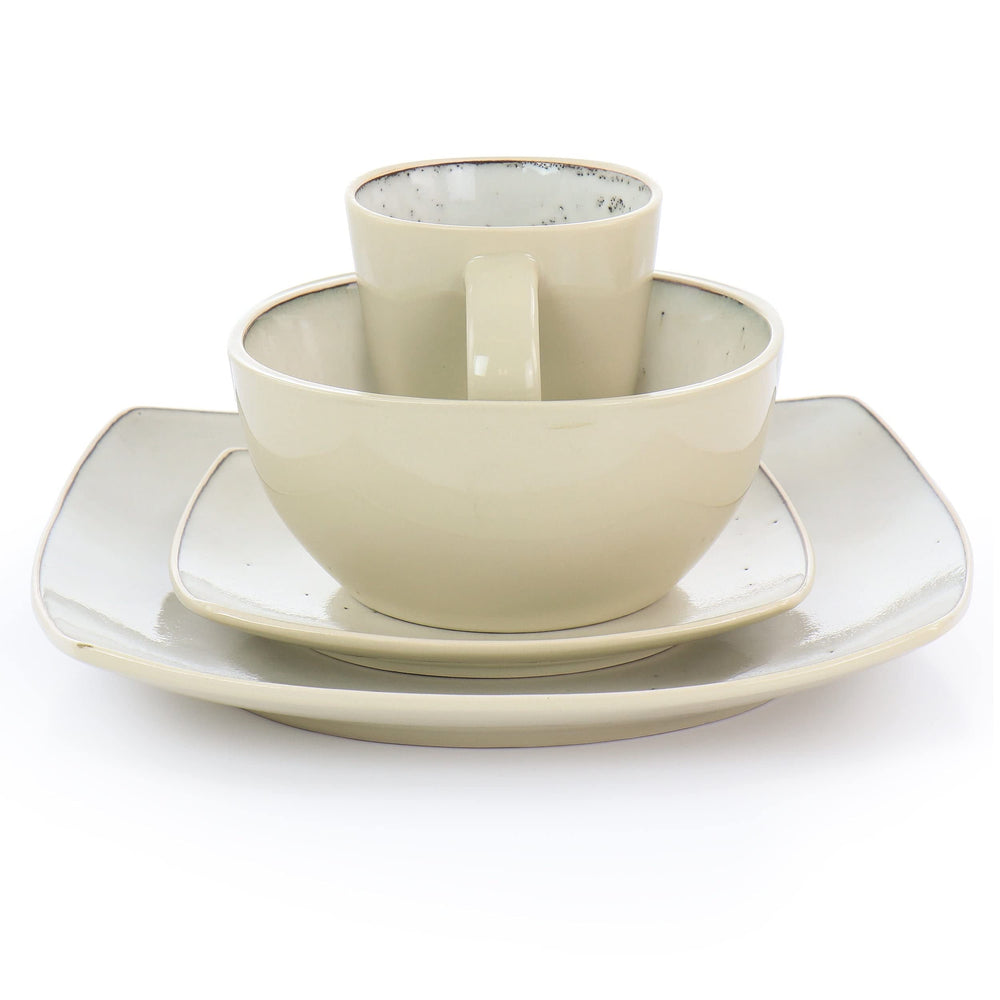 Soho Lounge 16 Piece Stoneware Dinnerware Set in Light Taupe Tan Textured Casual - Diamond Home USA