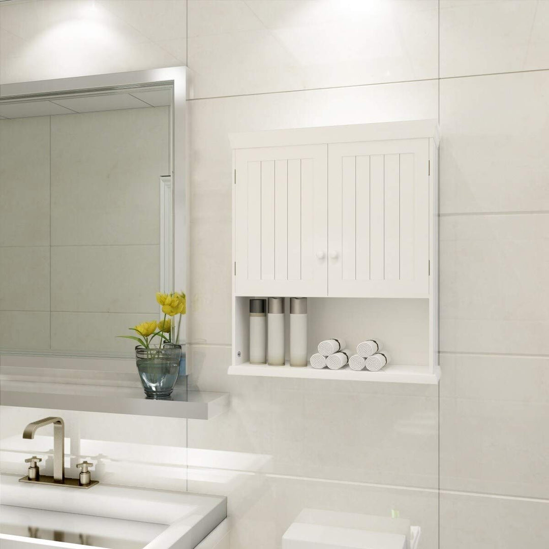 Bathroom Medicine Cabinet Wall Mounted Storage Organizer with Shelf White Modern - Diamond Home USA