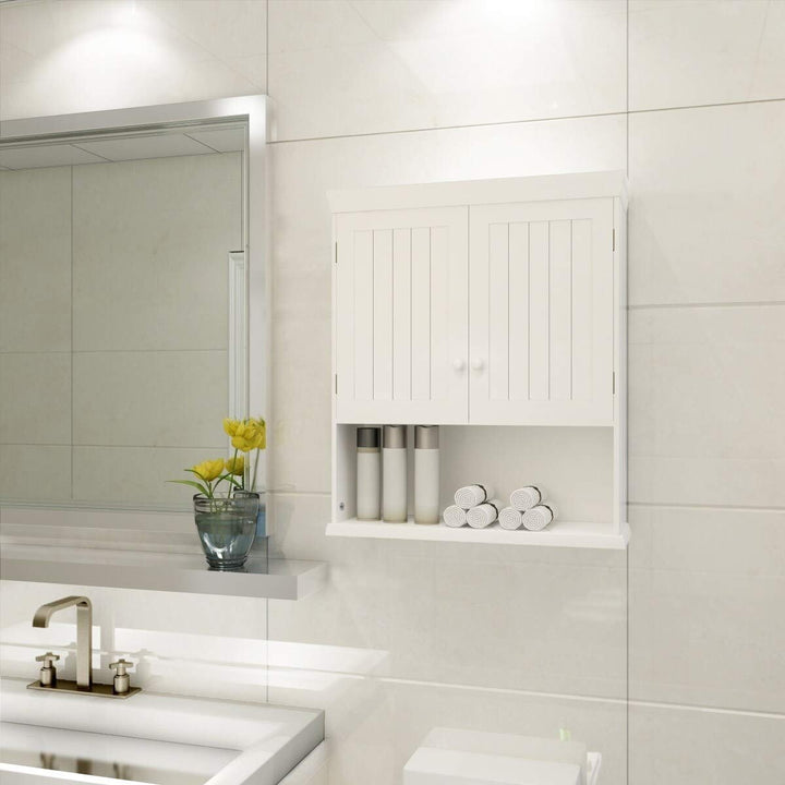Bathroom Medicine Cabinet Wall Mounted Storage Organizer with Shelf White Modern - Diamond Home USA