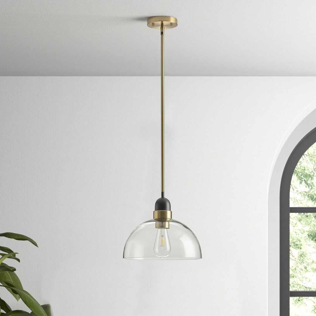 Industrial Matte Black Glass Shade Light with Brass Finish Iron Dimmable - Diamond Home USA