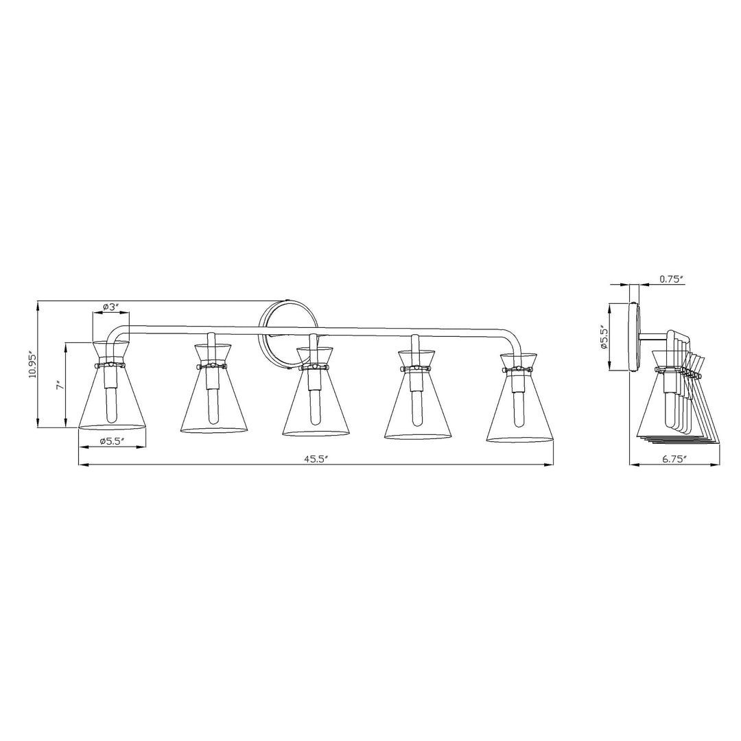 Forte Lighting Beaker - 5 Light Bath Vanity in Transitional Style-11 Inches Tall - Diamond Home USA