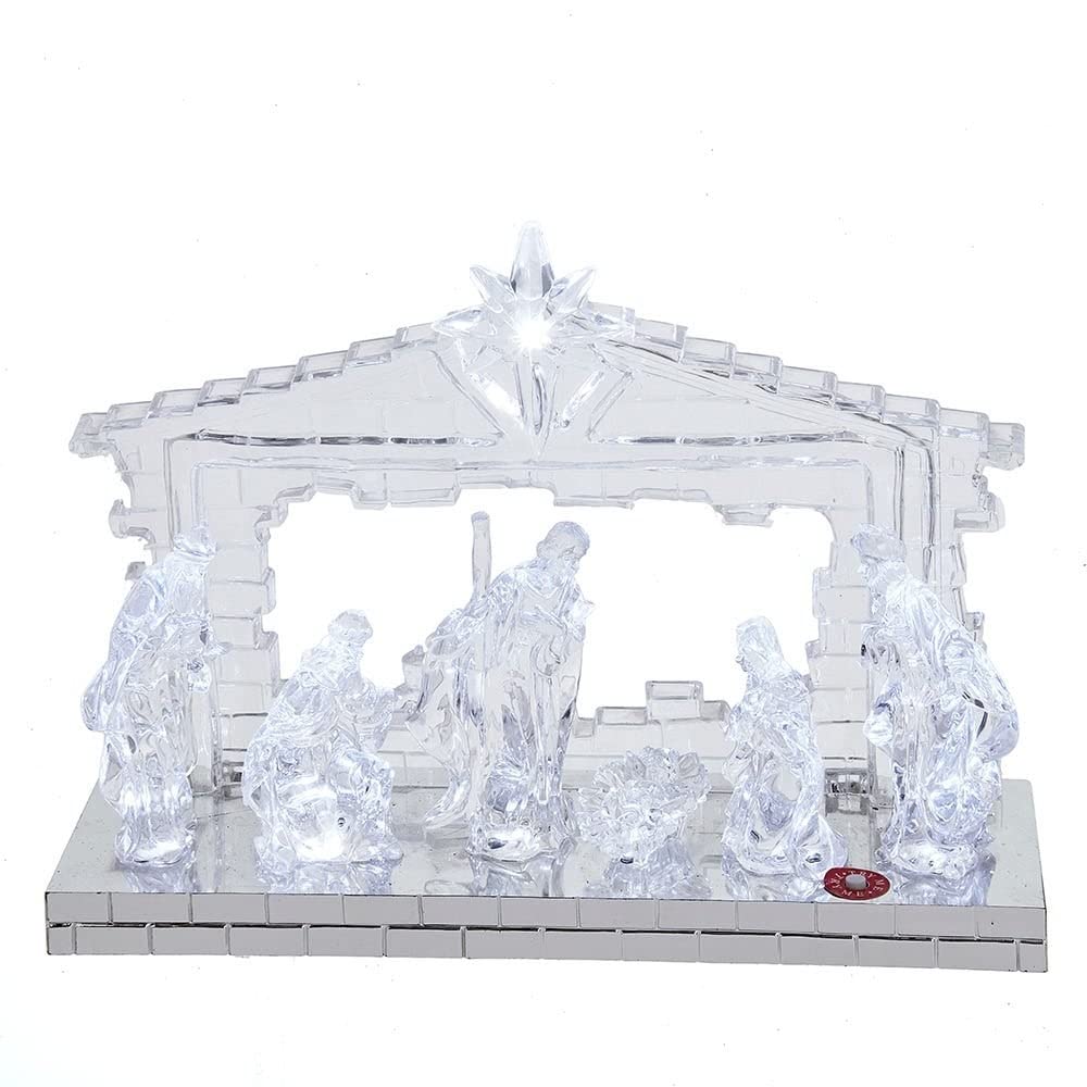 8.7-inch Battery-Operated Light-up Led Musical Nativity Scene White Acrylic