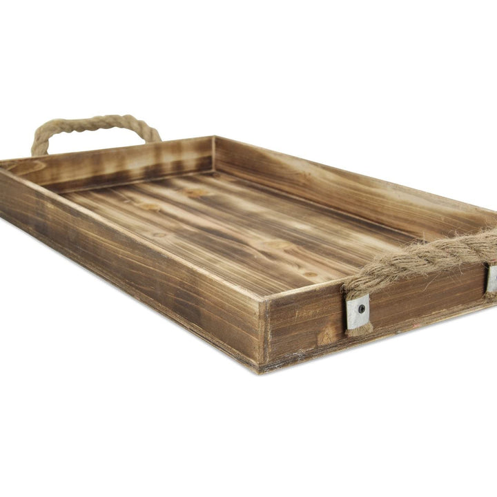 Wooden Rectangular Tray with Rope Side Handles Brown Modern Contemporary Wood - Diamond Home USA