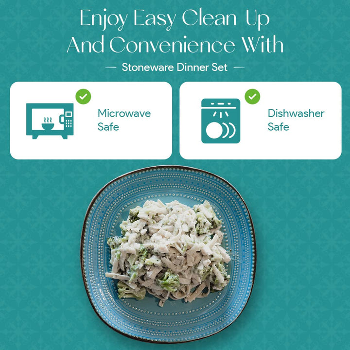 American Atelier 16-Piece Teal Stoneware Dinnerware Set - Includes Dinner Plates - Diamond Home USA