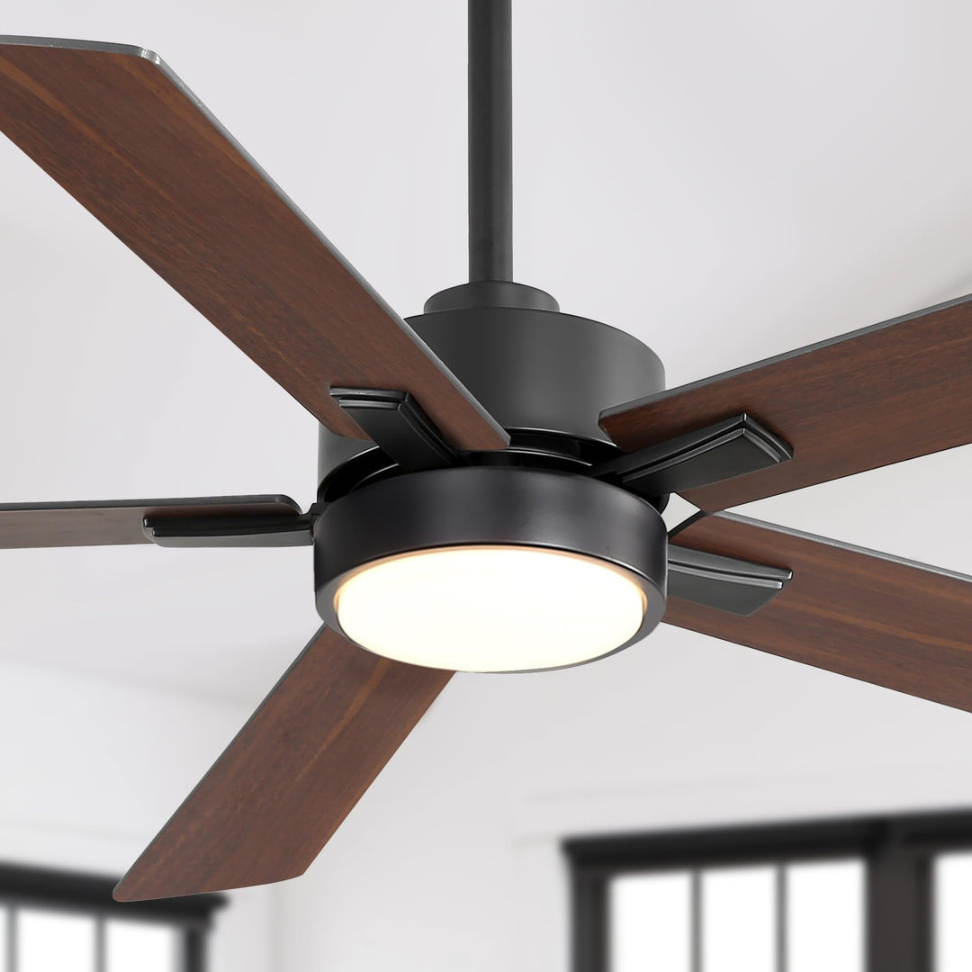 Breezary 52-IN LED Ceiling Fan with Light Kit and Remote- 5 Blade Black/Walnut - Diamond Home USA