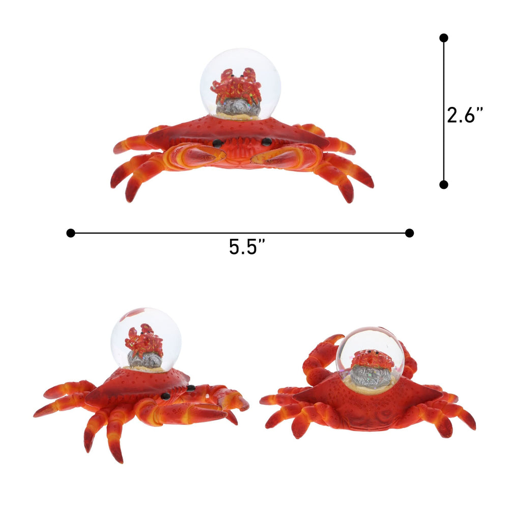 Crab Snow Globe Figurine with Sparkling Glitter 5.5lx4.5wx2.6h Inches Red - Diamond Home USA
