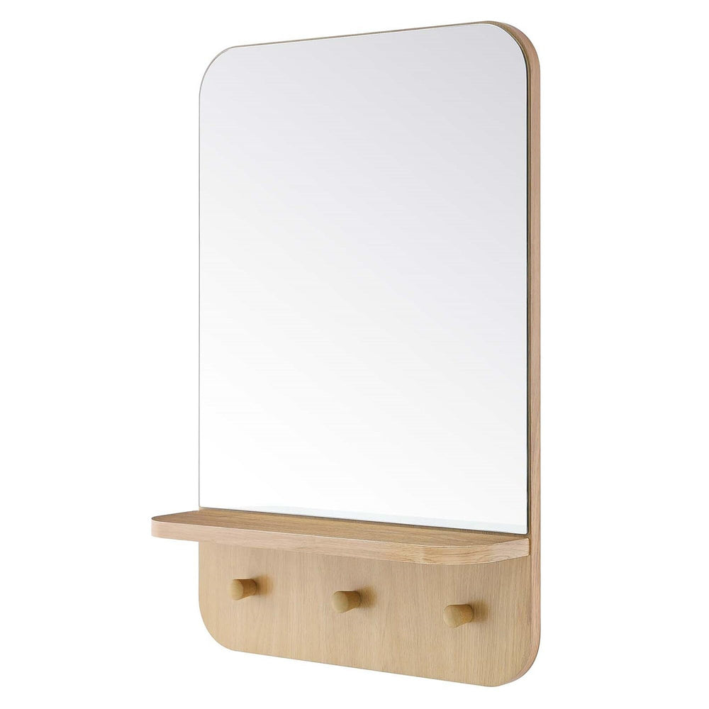 Hollow Modern Oak Wall Mirror with Shelf and Hooks Brown Contemporary - Diamond Home USA