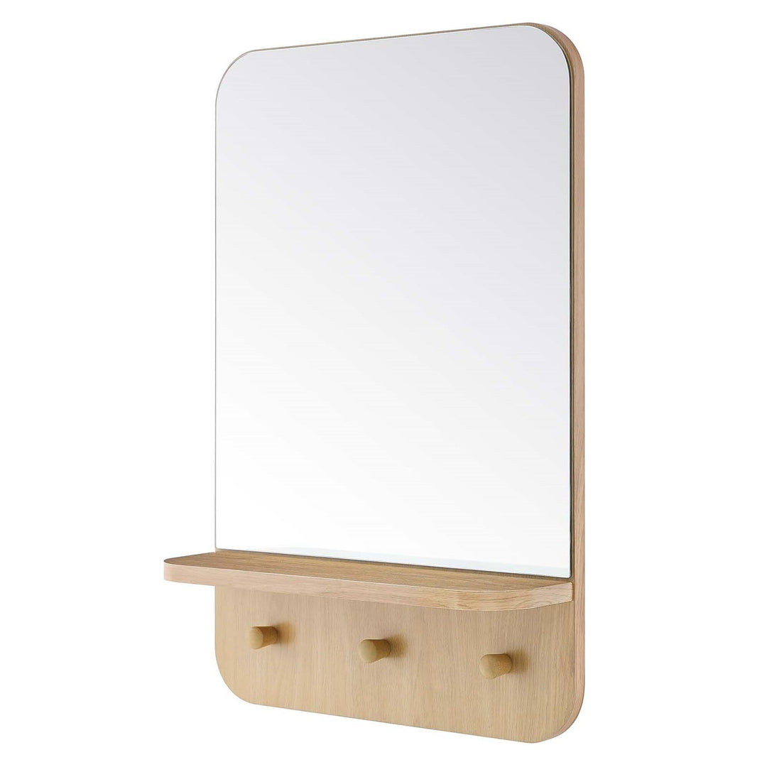 Hollow Modern Oak Wall Mirror with Shelf and Hooks Brown Contemporary - Diamond Home USA