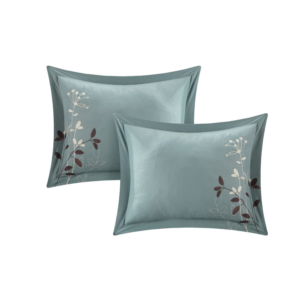 8-Piece Embroidered Comforter Set Sage Green Floral Modern Contemporary - Diamond Home USA