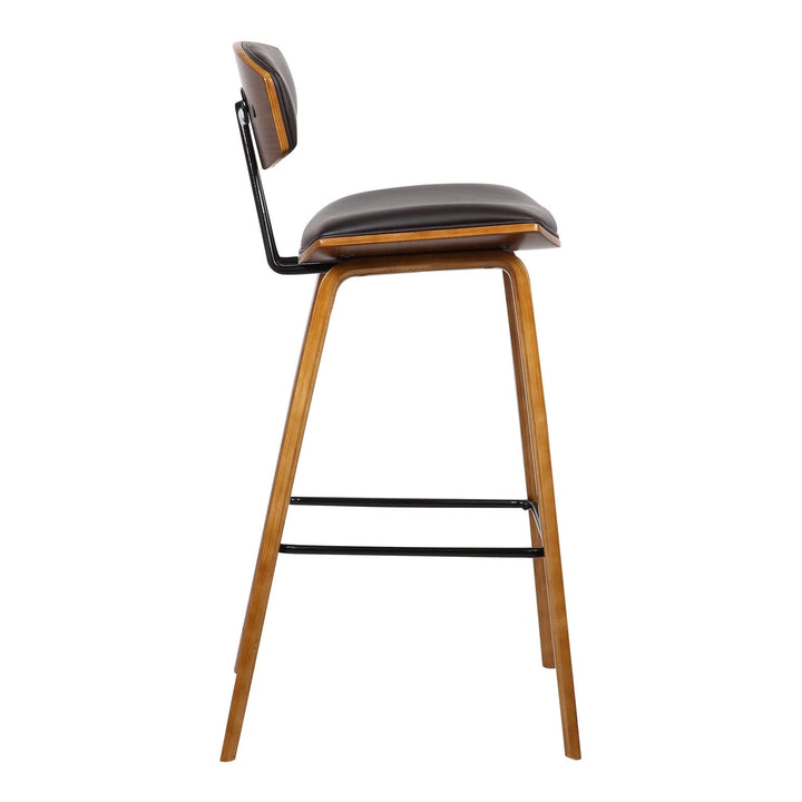 26" Brown Leather Mid Century Modern Bar Stool 36" X 16" 19" Contemporary - Diamond Home USA