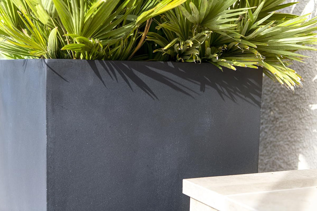Pottery Pots Elegant Modern Fiberstone Cube Planter Black Pot Indoor Outdoor - - Diamond Home USA