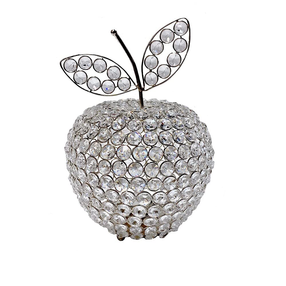 11" Silver Apple Crystal Sculpture