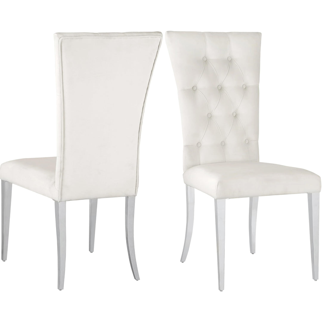 Luxurious Button Tufted White Velvet and Chrome Legs Dining Chairs (Set of 2) - Diamond Home USA