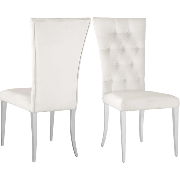Luxurious Button Tufted White Velvet and Chrome Legs Dining Chairs (Set of 2) - Diamond Home USA
