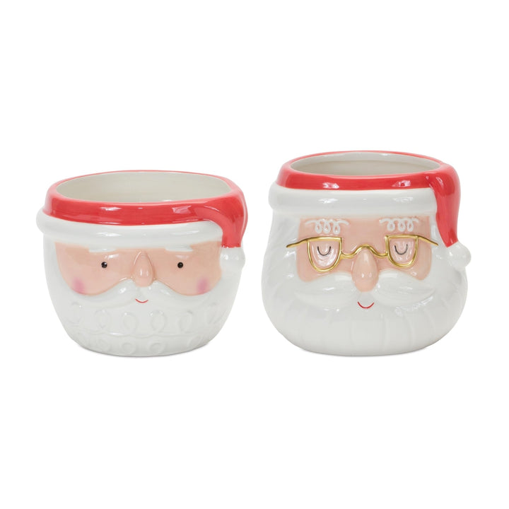 Ceramic Santa Planter (Set of 2) Red