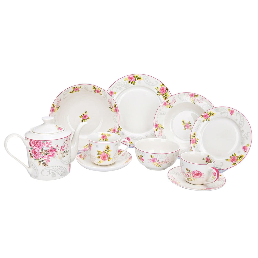 Rose Garden All Purpose Soup/cereal Set Of 6 5.5" Pink Floral Country Round Bone - Diamond Home USA